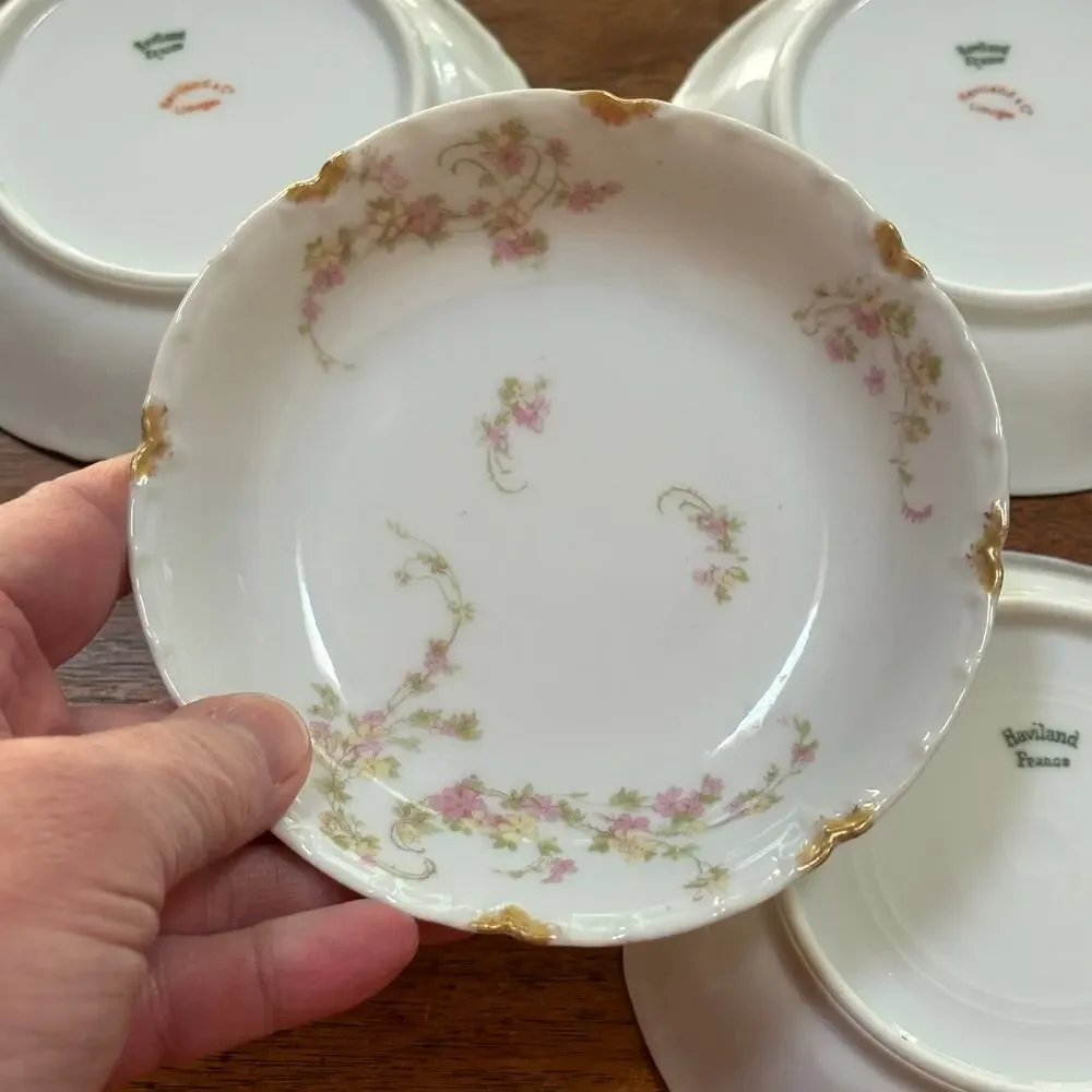 Vintage Haviland Limoges berry bowls small coupes (4) pink floral & gold trim